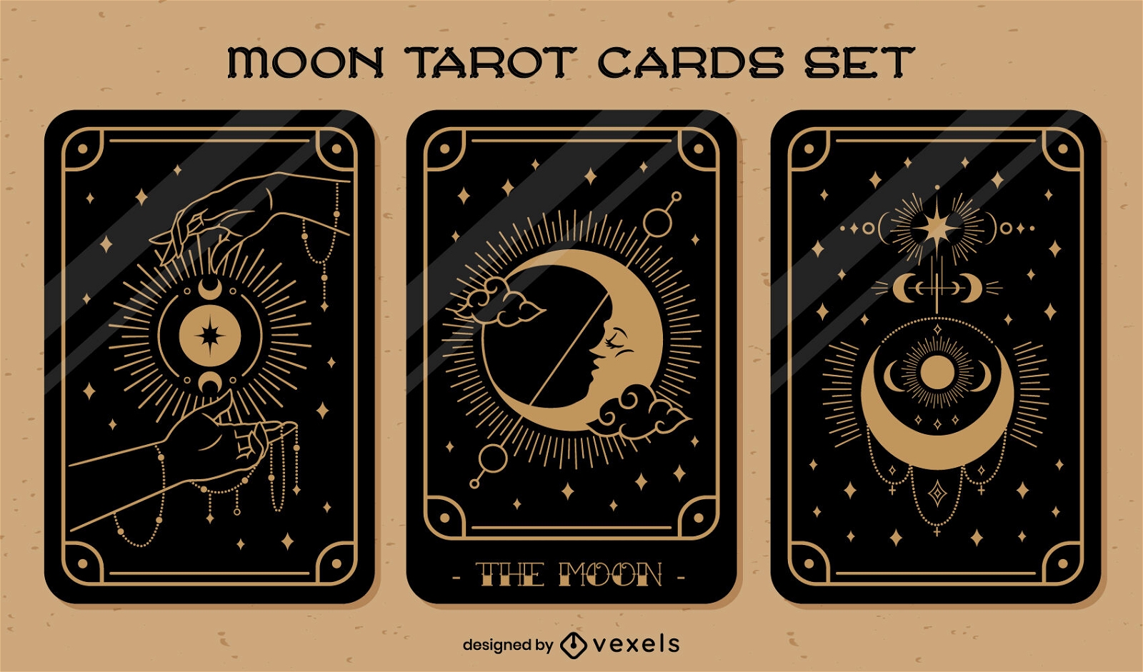 Conjunto de fantasía de astrología de cartas de tarot de luna
