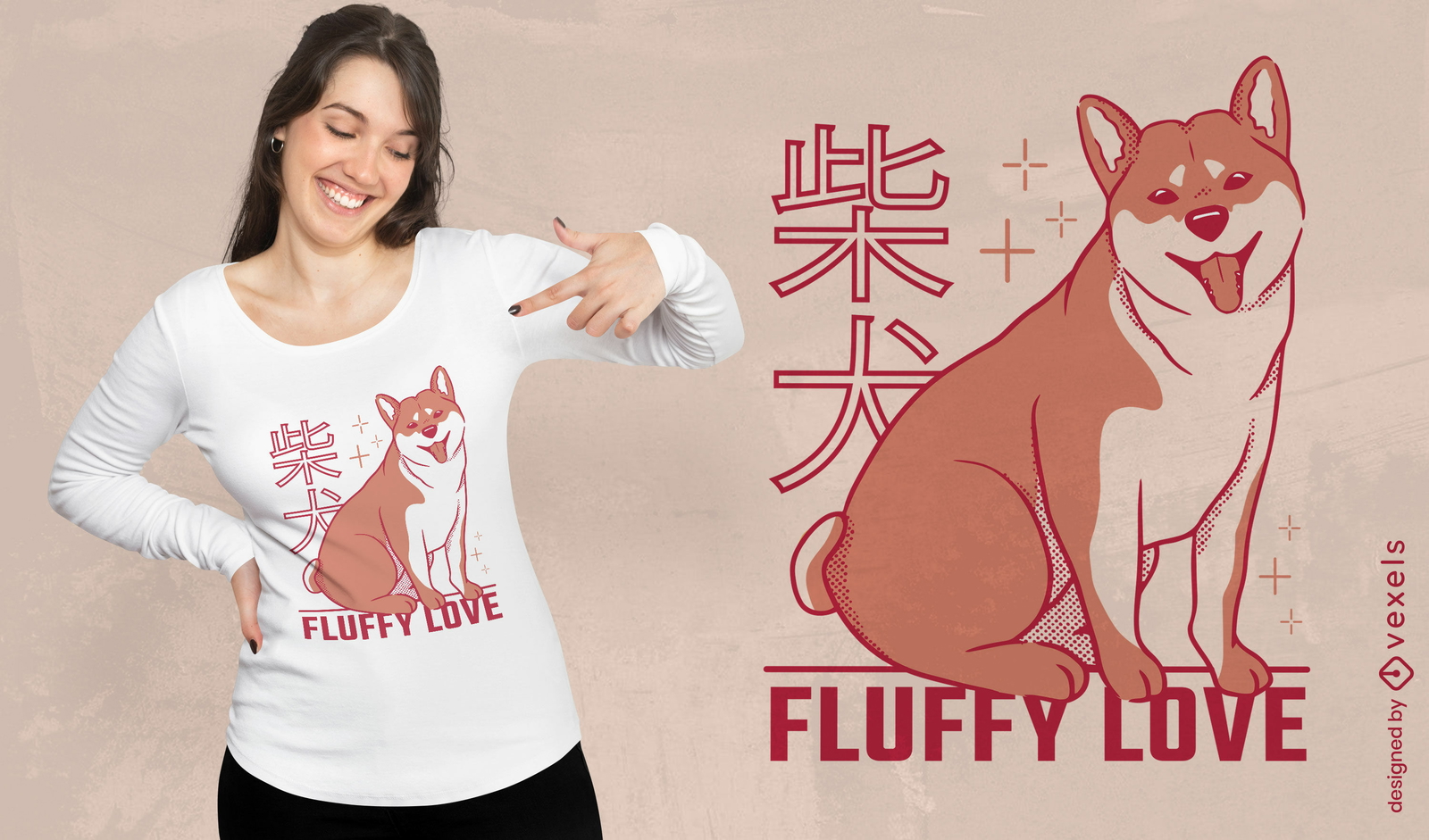 Diseño de camiseta de perro Fluffy love Shiba