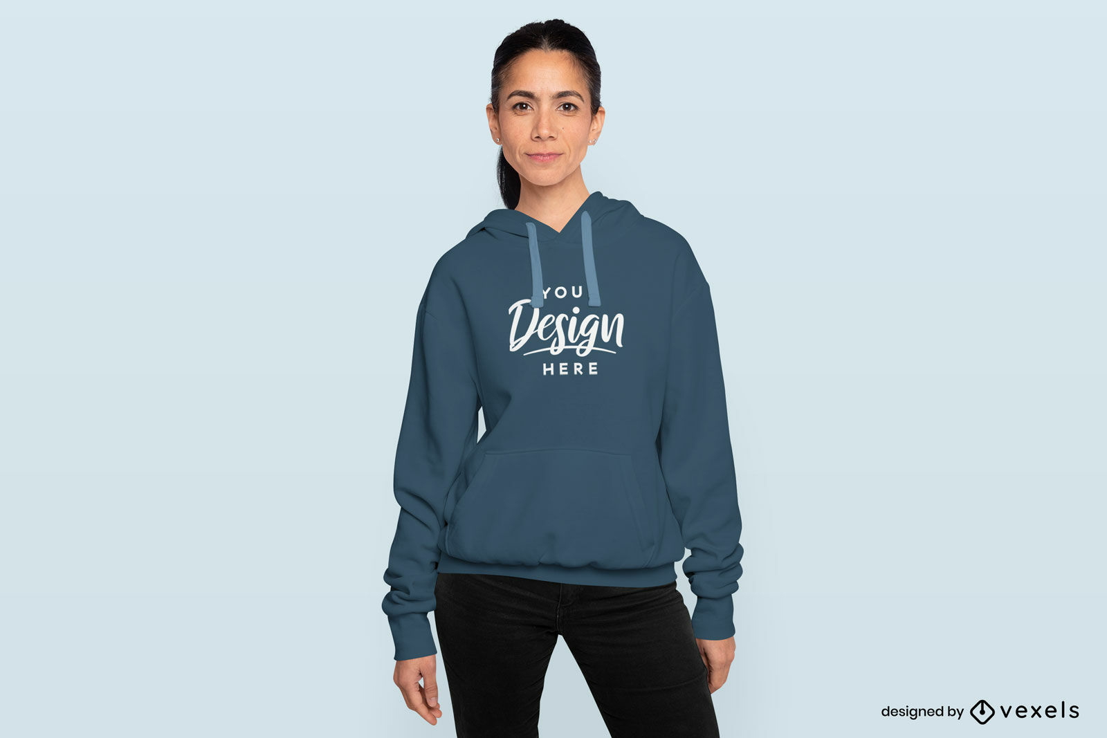 Woman with ponytail hoodie mockup