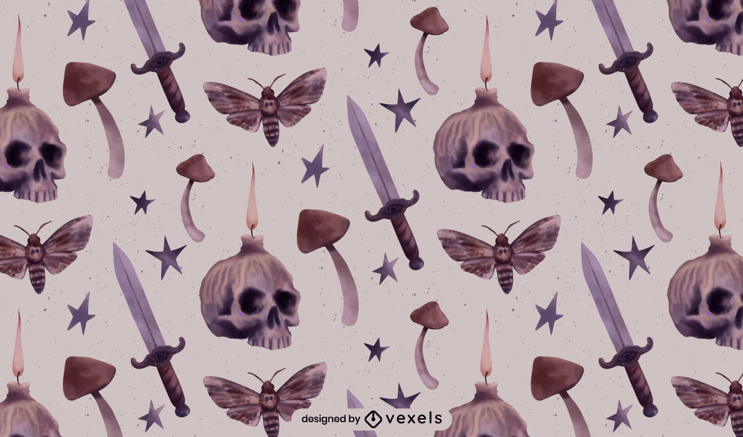 Creepy modern witch elements pattern design