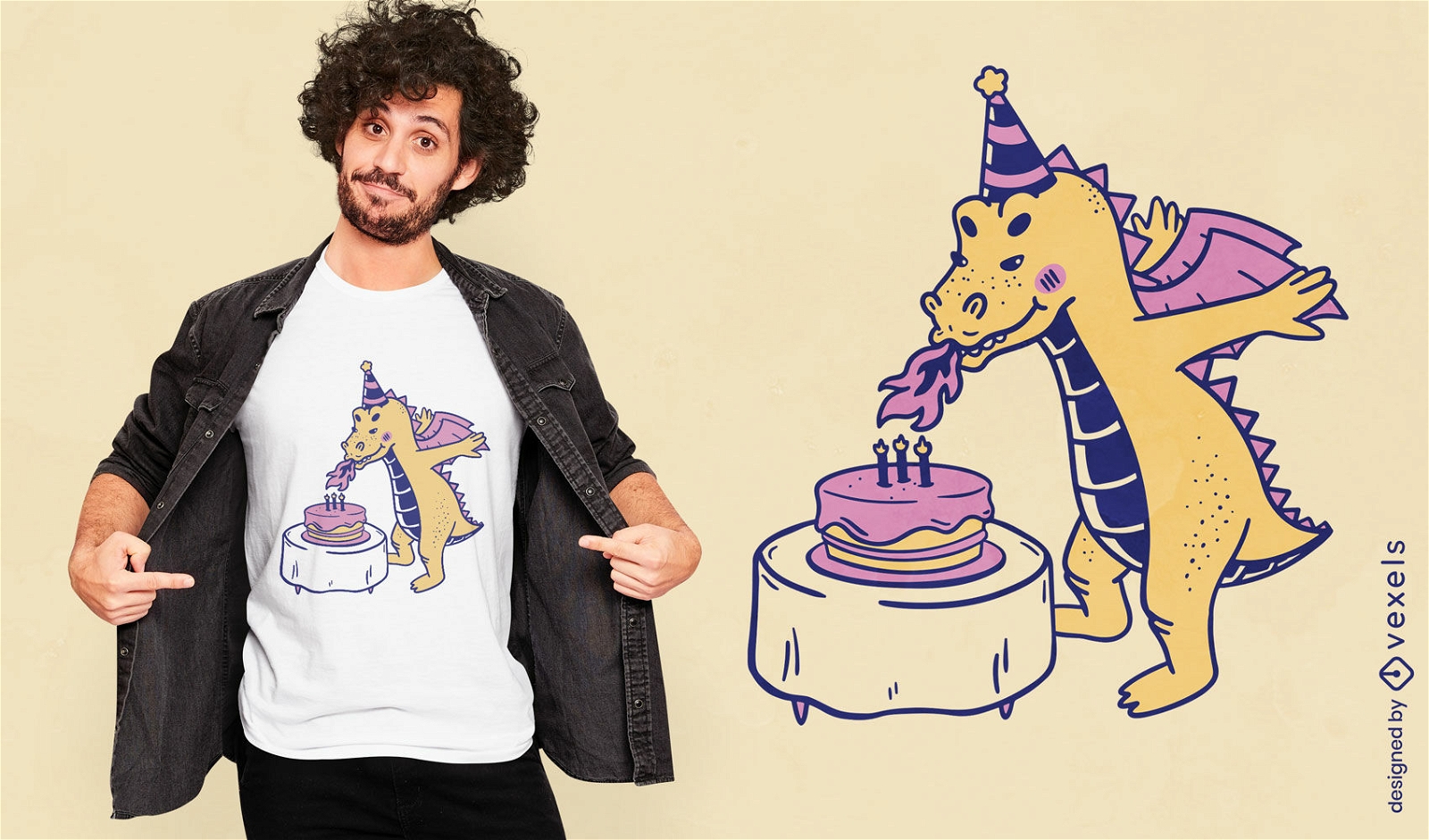 Design de camiseta de desenho animado de dragão de aniversário