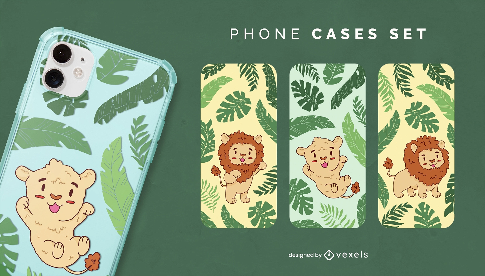 Cute baby lions phone case set