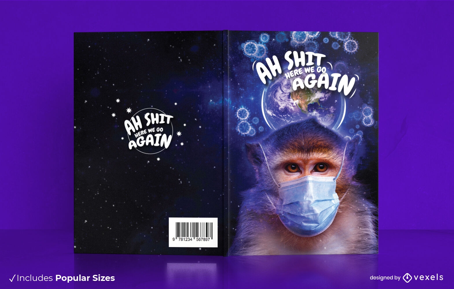 Diseño de portada de libro de animal mono con máscara facial