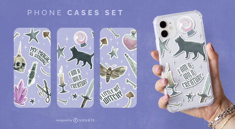 Conjunto de capas de telefone de elementos de fantasia de bruxa