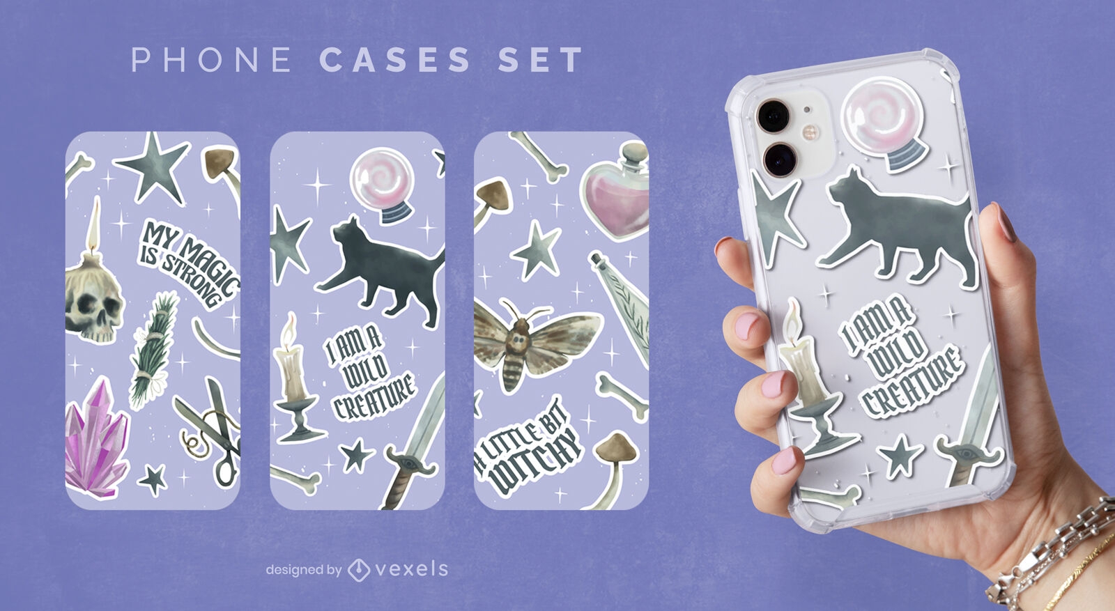Witchy fantasy elements phone case set