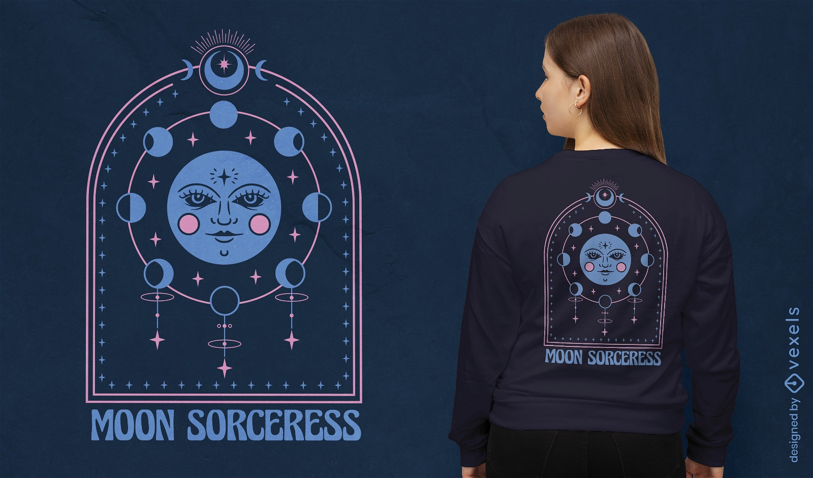 Diseño de camiseta de esoterismo de hechicera lunar.