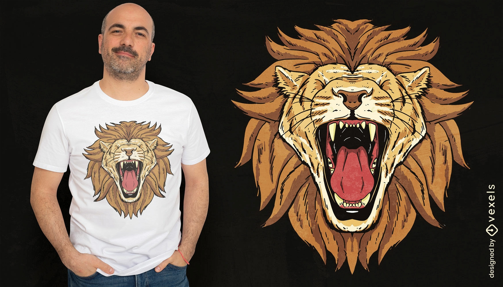 Diseño de camiseta de león rugiendo