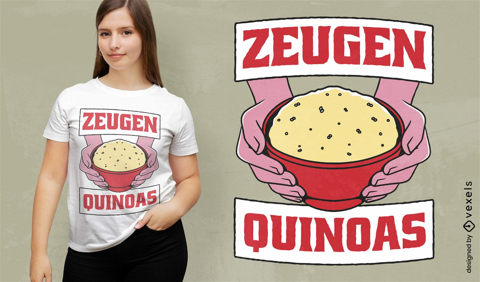 H?nde, die Quinoa-Sch?ssel-T-Shirt-Design halten