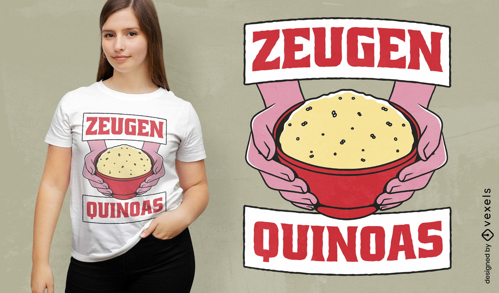 Hände, die Quinoa-Schüssel-T-Shirt-Design halten