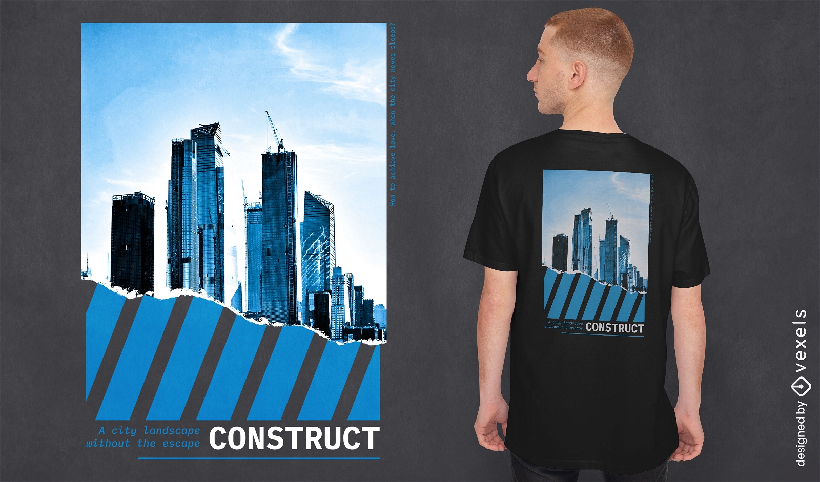 Edifícios de arranha-céus em um design de camiseta PSD da cidade