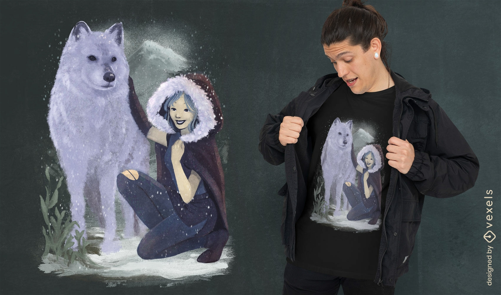 Wolf-Mädchen-T-Shirt-Design