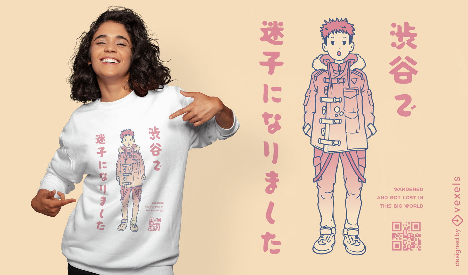 Diseño de camiseta de anime pastel de niño perdido