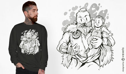 Diseño de camiseta de padre vikingo y bebé.