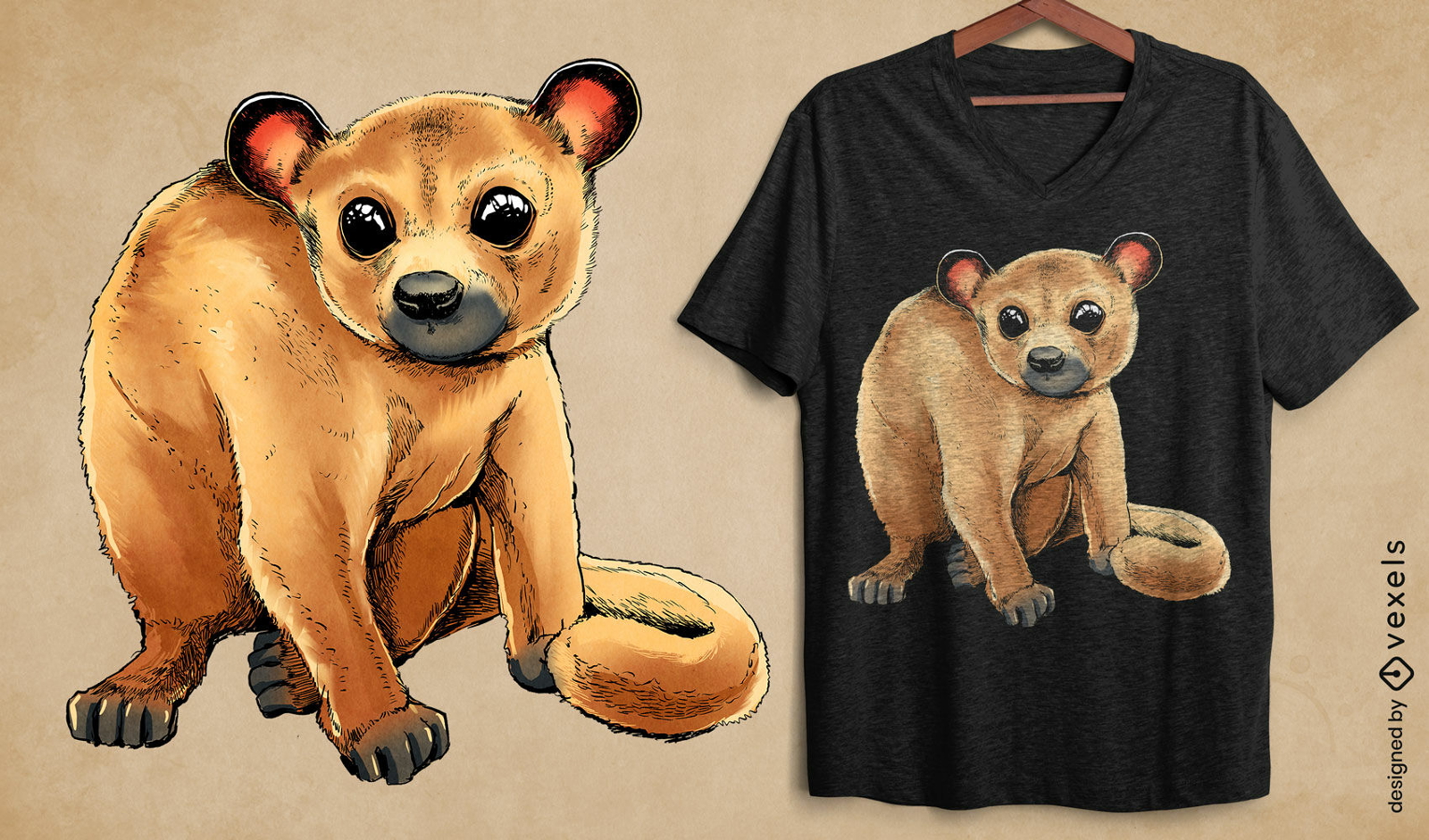 Diseño de camiseta de animales Kinkajou.