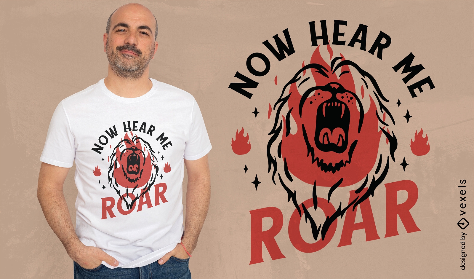Agora ouça-me rugir design de camiseta com citação de leão