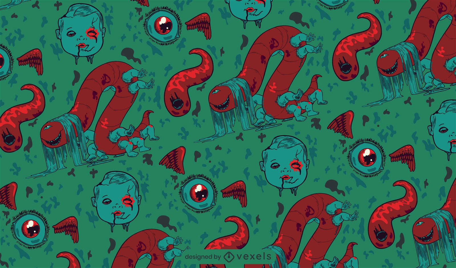 Diseño de patrón de halloween de gusano espeluznante