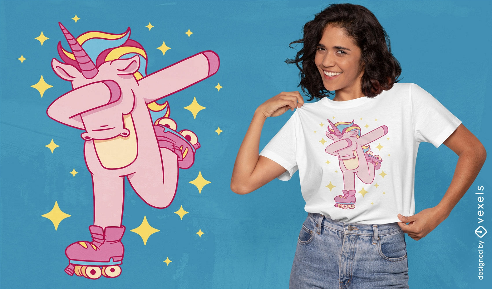 Unicorn dab patinando design de camiseta de desenho animado bonito