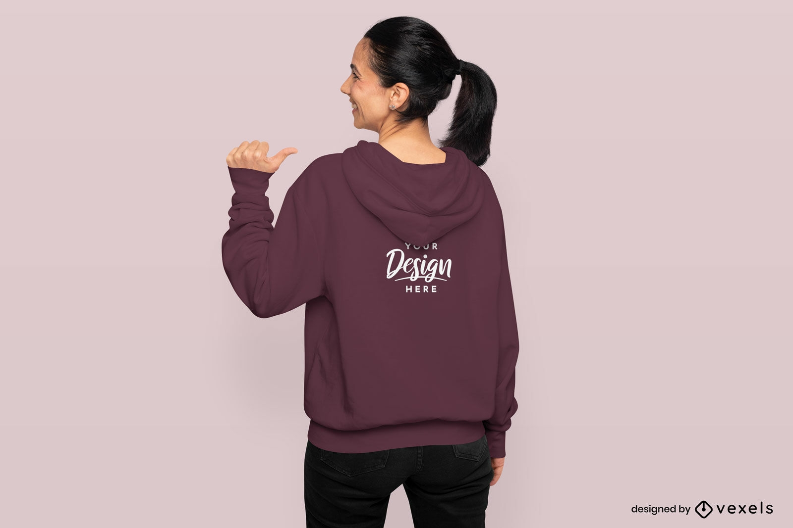 Woman with ponytail back view hoodie mockup