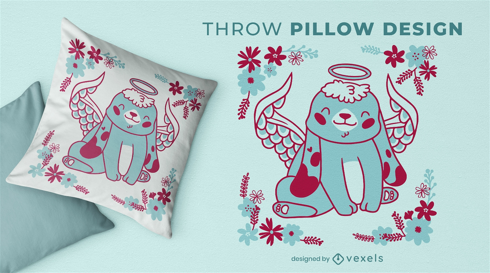 Angel rabbit cute throw pillow design