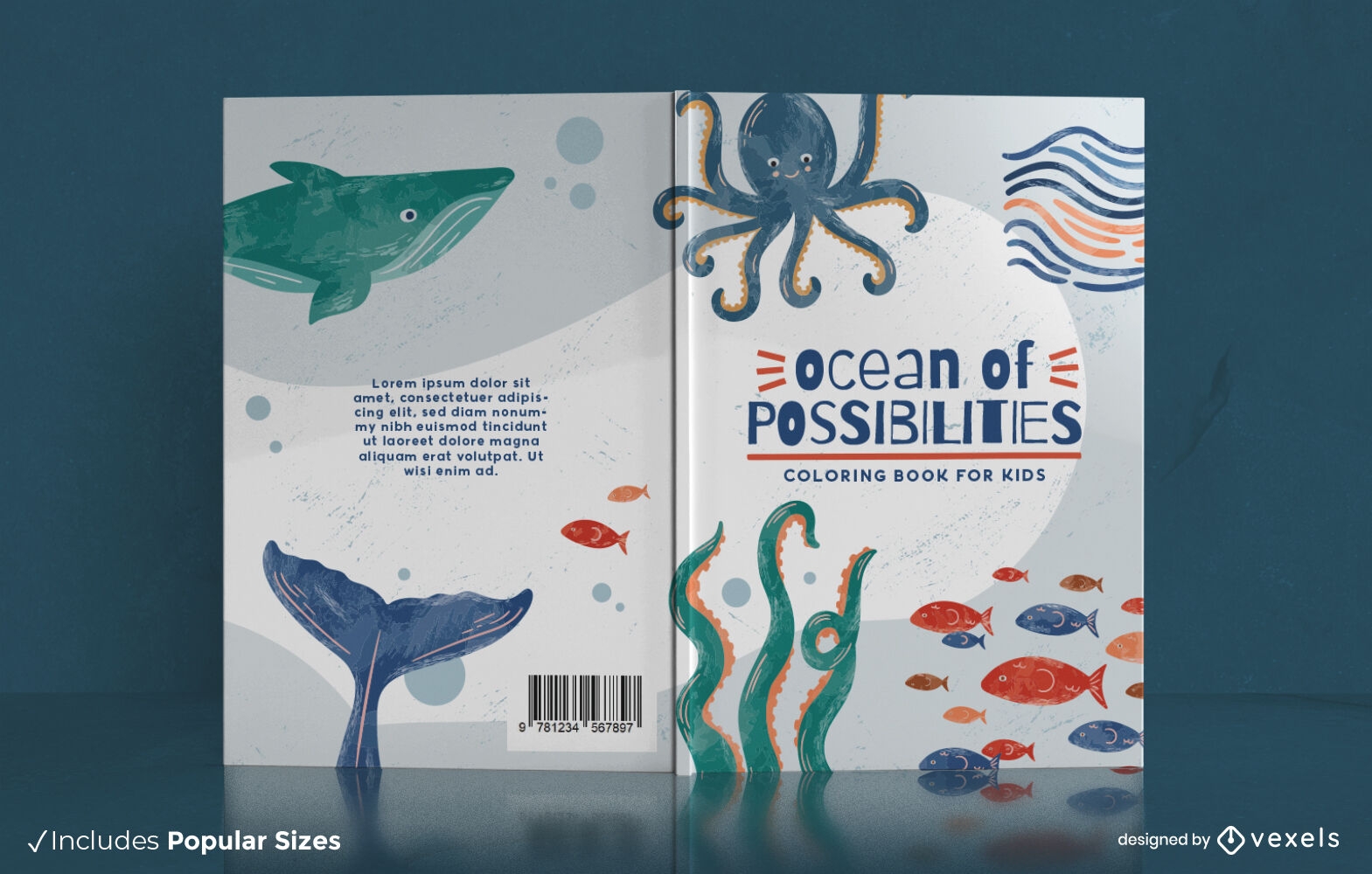 Diseño de portada de libro para colorear océano de posibilidades