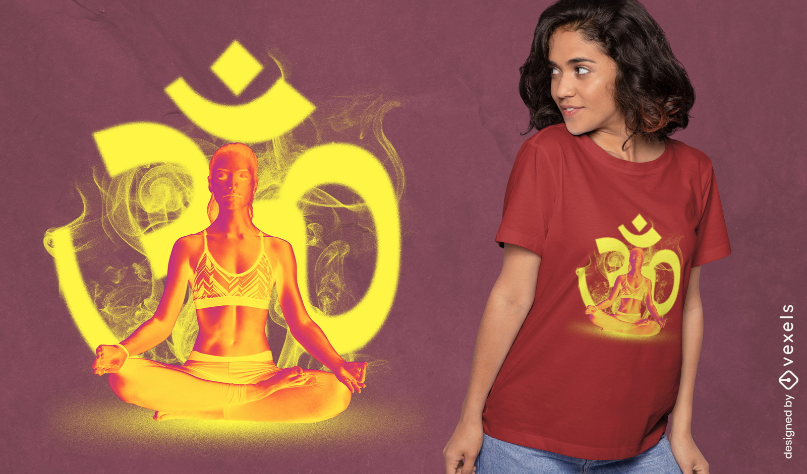 Mujer haciendo yoga meditaci?n psd dise?o de camiseta