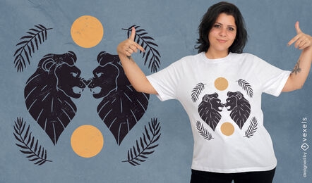 Diseño de camiseta de dos leones.