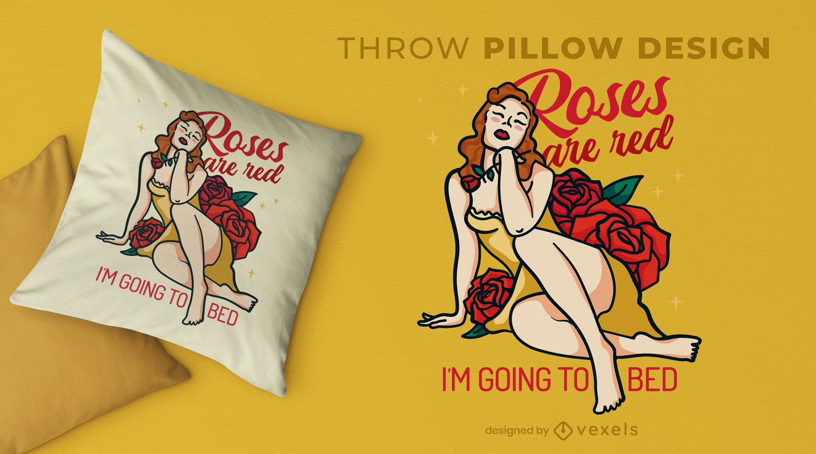 Pin up mujer con diseño de cojín de rosas