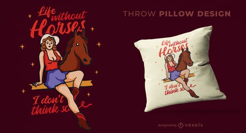 Pin up design de travesseiro de arremesso de menina e cavalo