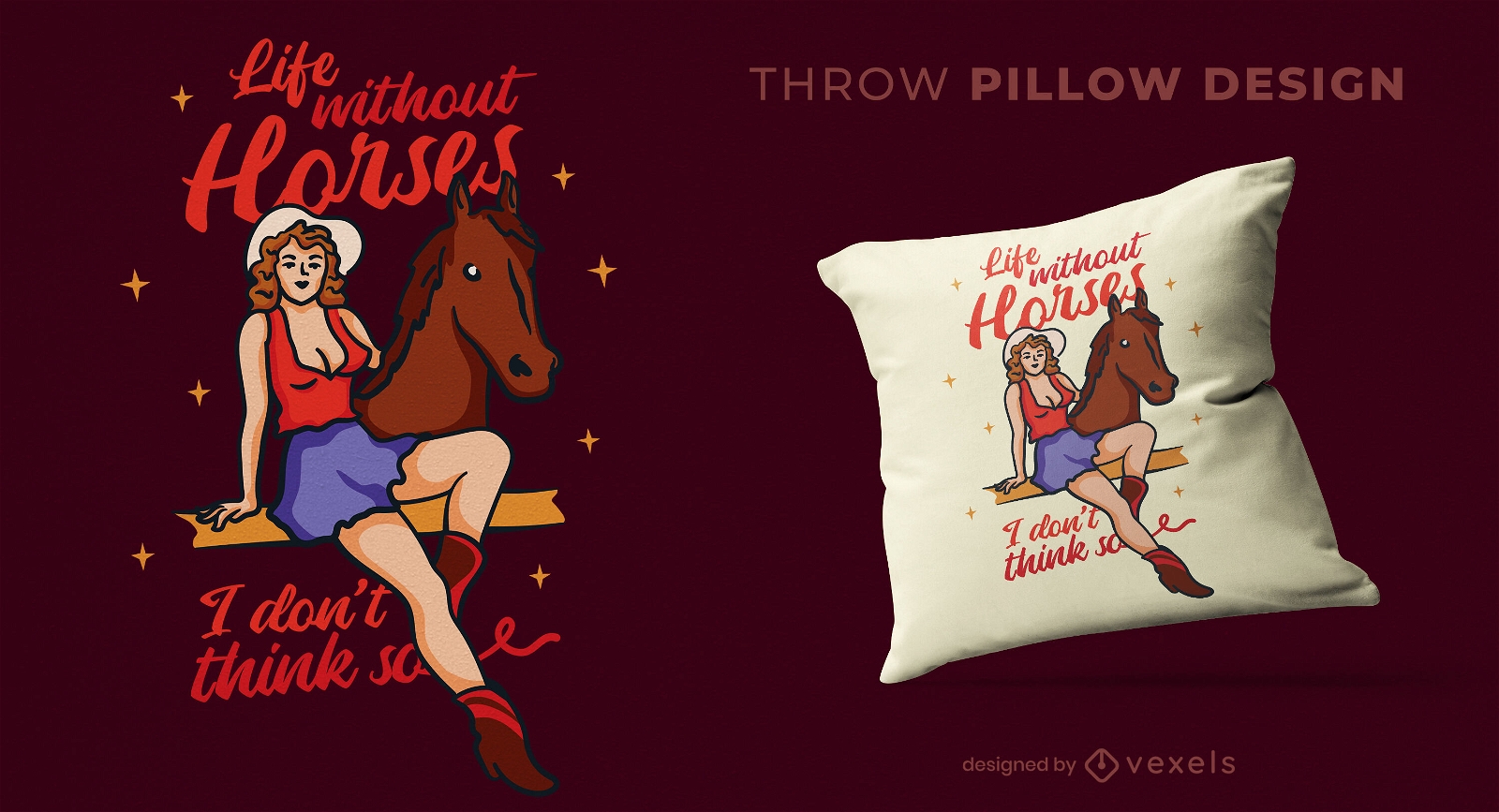 Pin up girl and horse throw pillow design