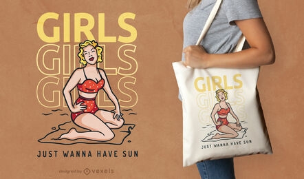 Pin up girl em um design de bolsa de praia