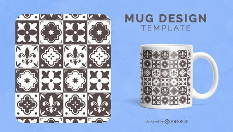 Diseño de plantilla de taza de decoración de azulejos vintage