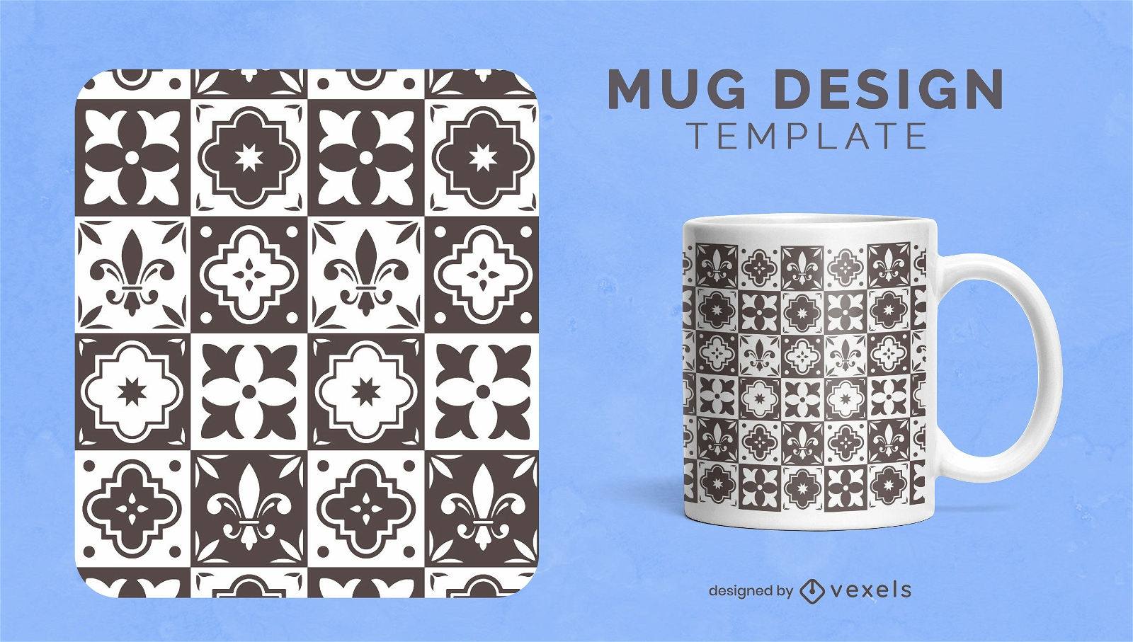 Vintage tiles decoration mug template design
