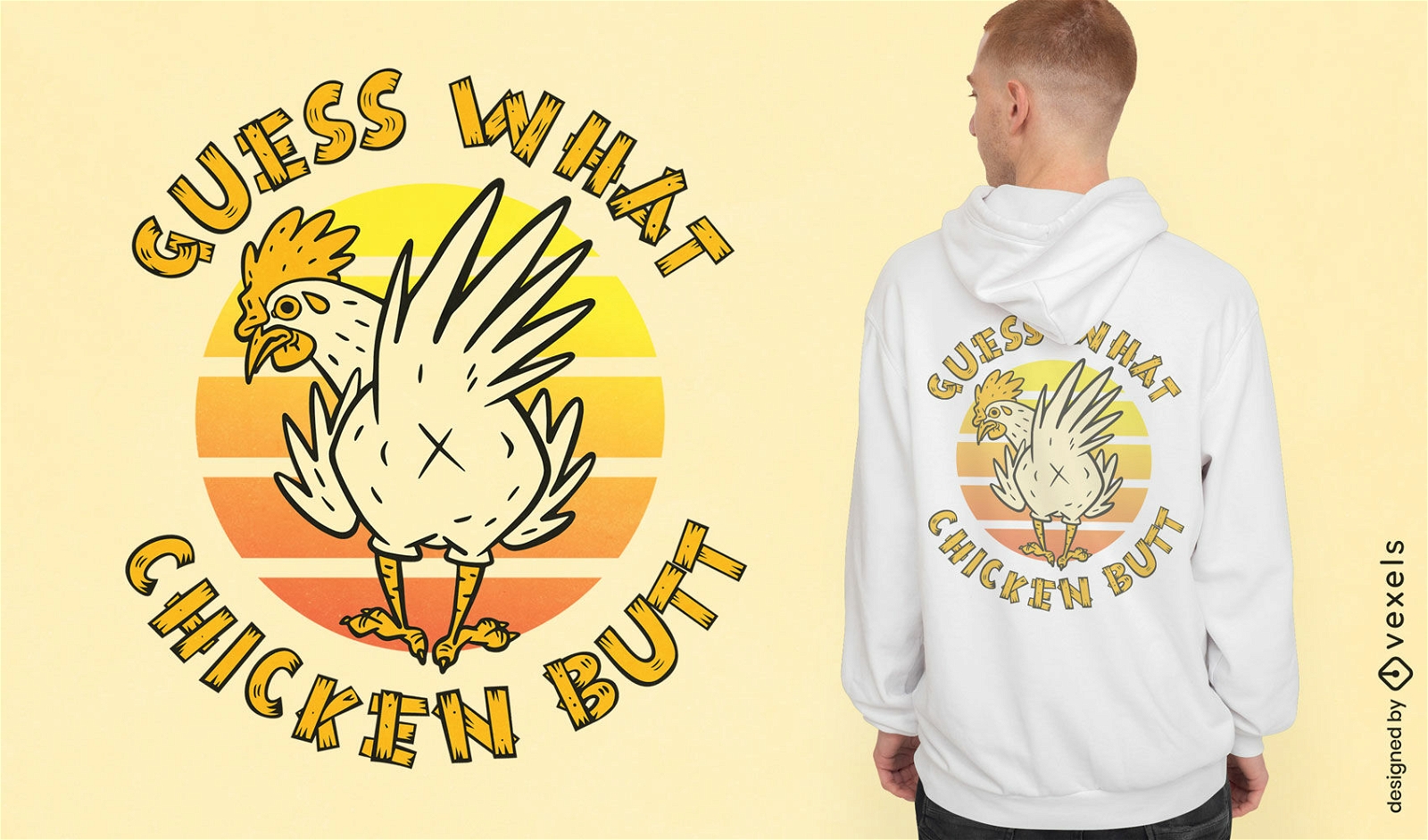 Diseño de camiseta de puesta de sol retro de pollo divertido