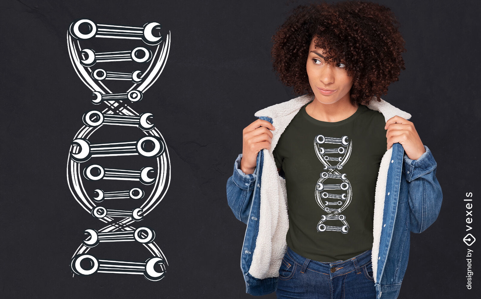 DNA com design de camiseta de ferramentas mecânicas