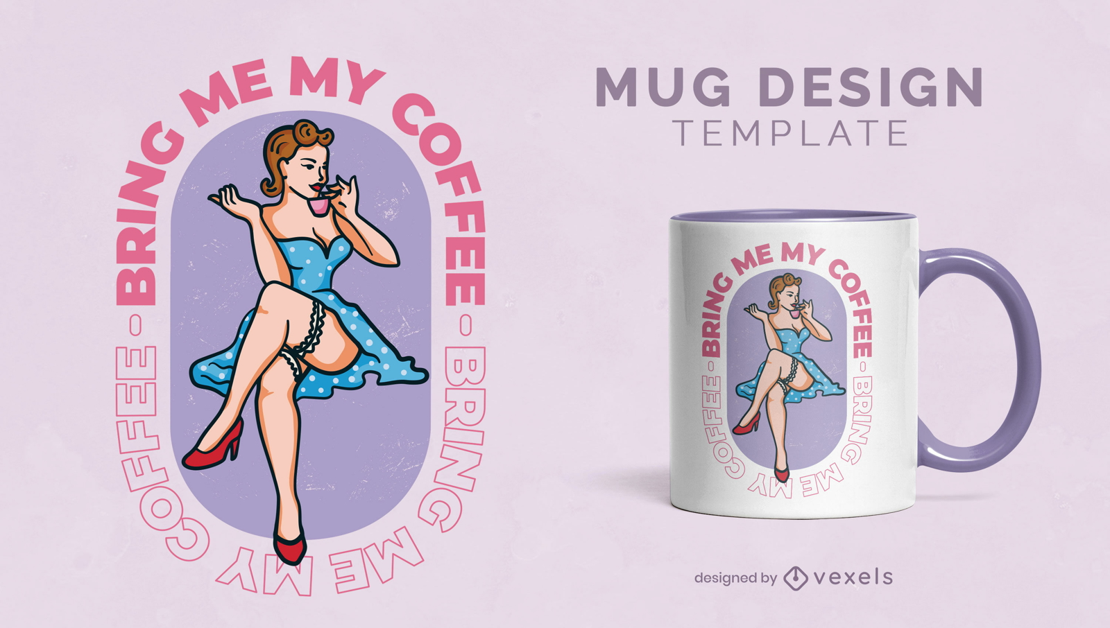 Diseño de plantilla de taza vintage pin up girl