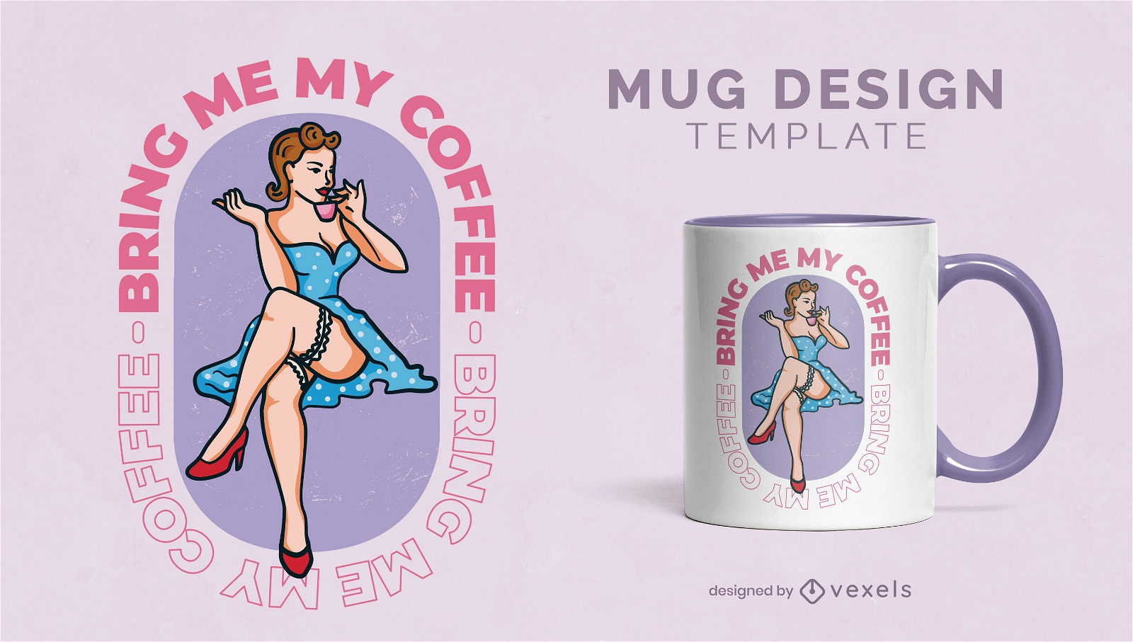 Pin up girl vintage mug template design