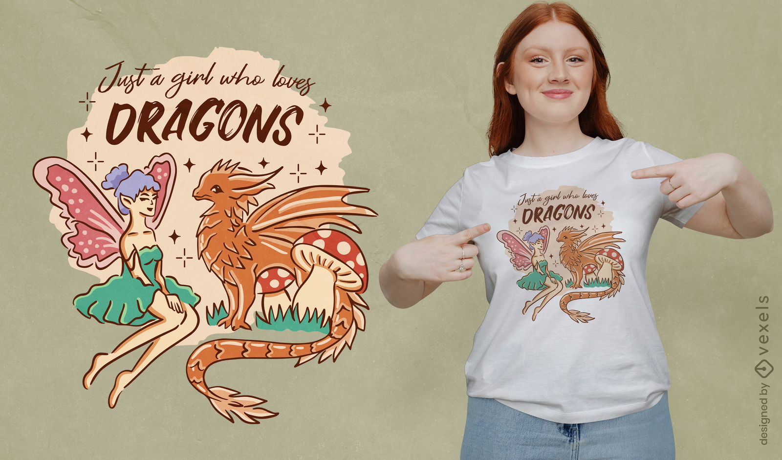 Nur ein Mädchen, das feenhaftes T-Shirt-Design der Drachen liebt