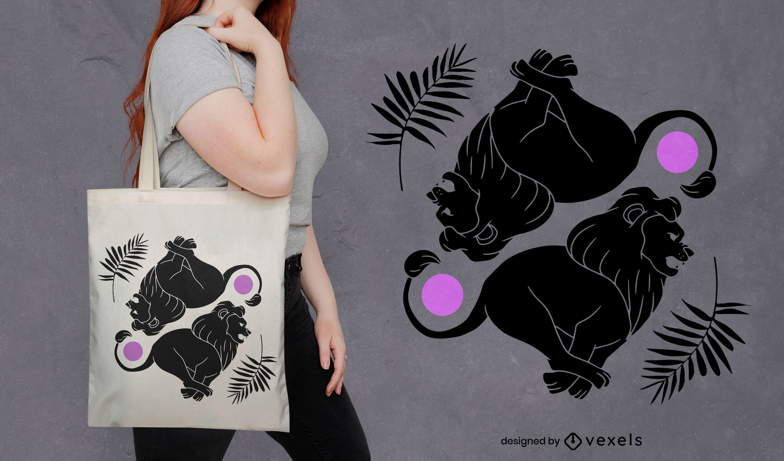 Diseño de bolso tote yin yang animal león