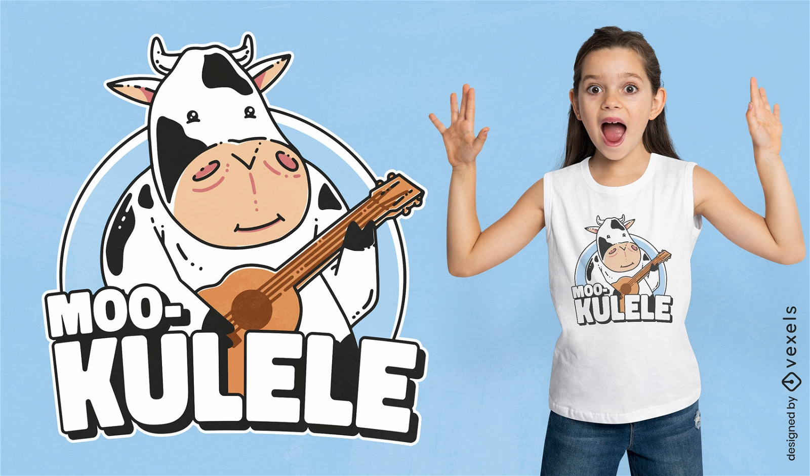 Cow animal playing ukelele t-shirt design