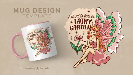 Modelo de caneca de menina de jardim de fadas de fantasia