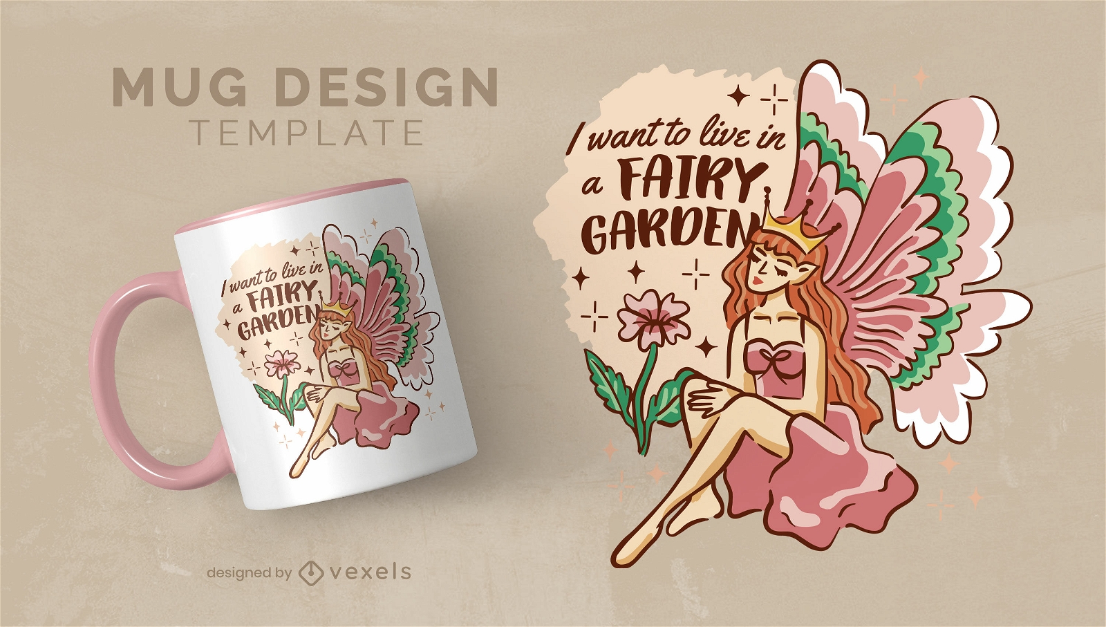Fantasy fairy garden girl mug template
