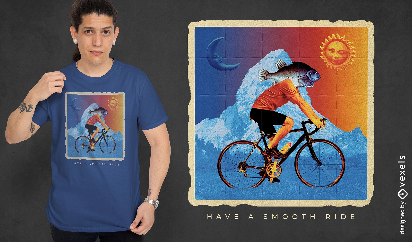 Fish person riding bicycle t-shirt design