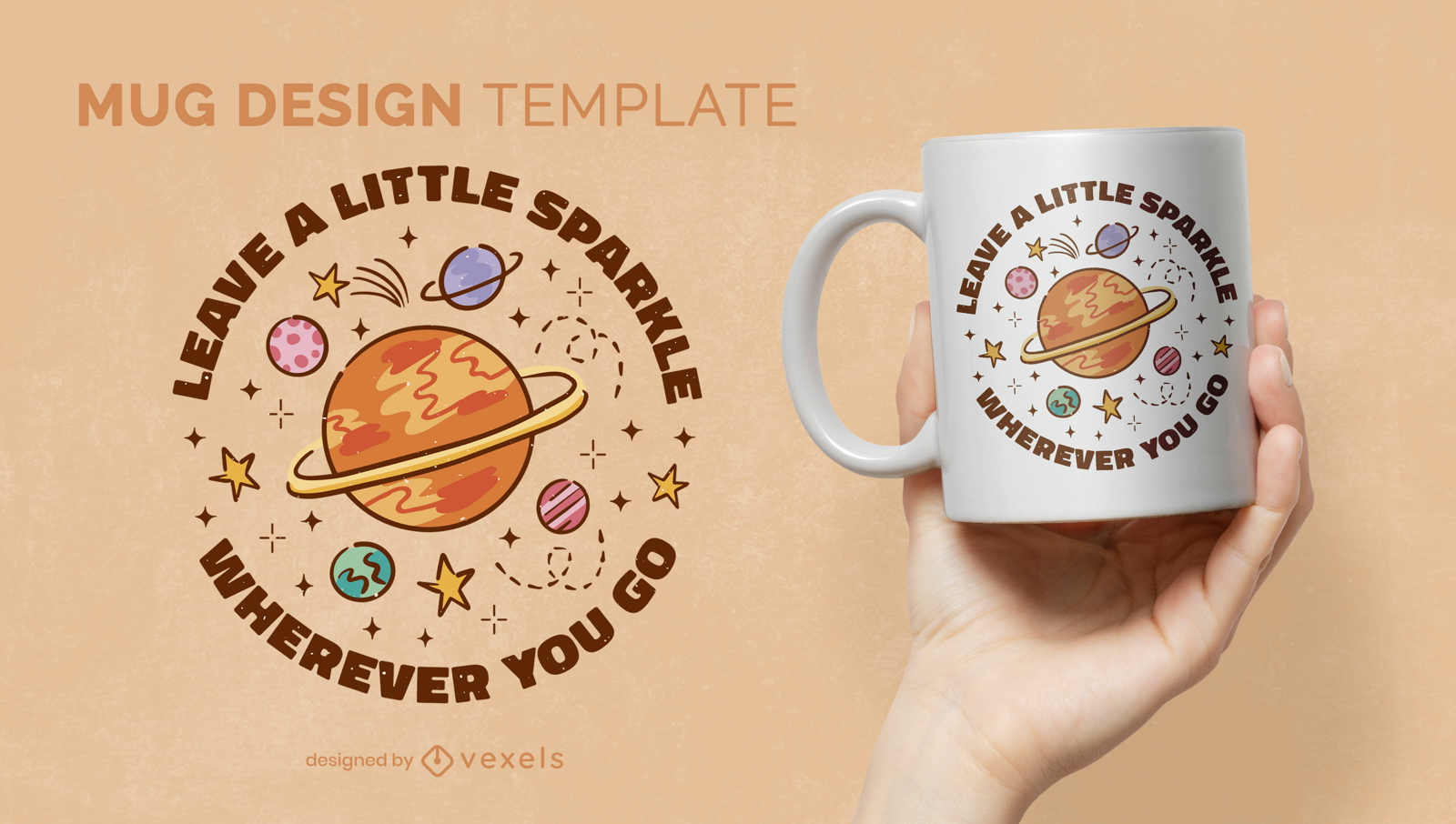 Planets in space mug template design