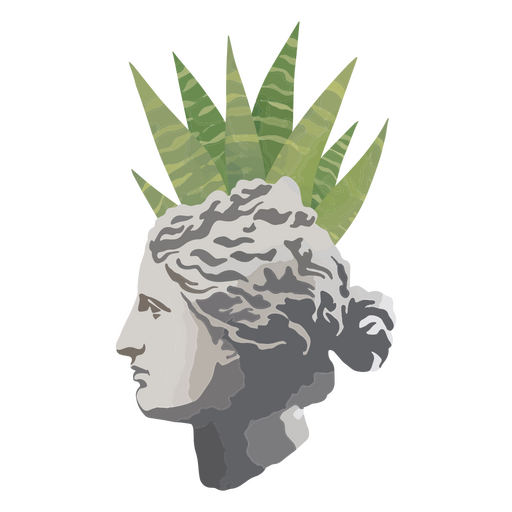 Elegante escultura adornada con hojas. Diseño PNG