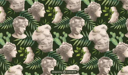 Leaves and plants with statues pattern design