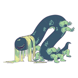 Huge eerie worm devouring human bodies PNG Design
