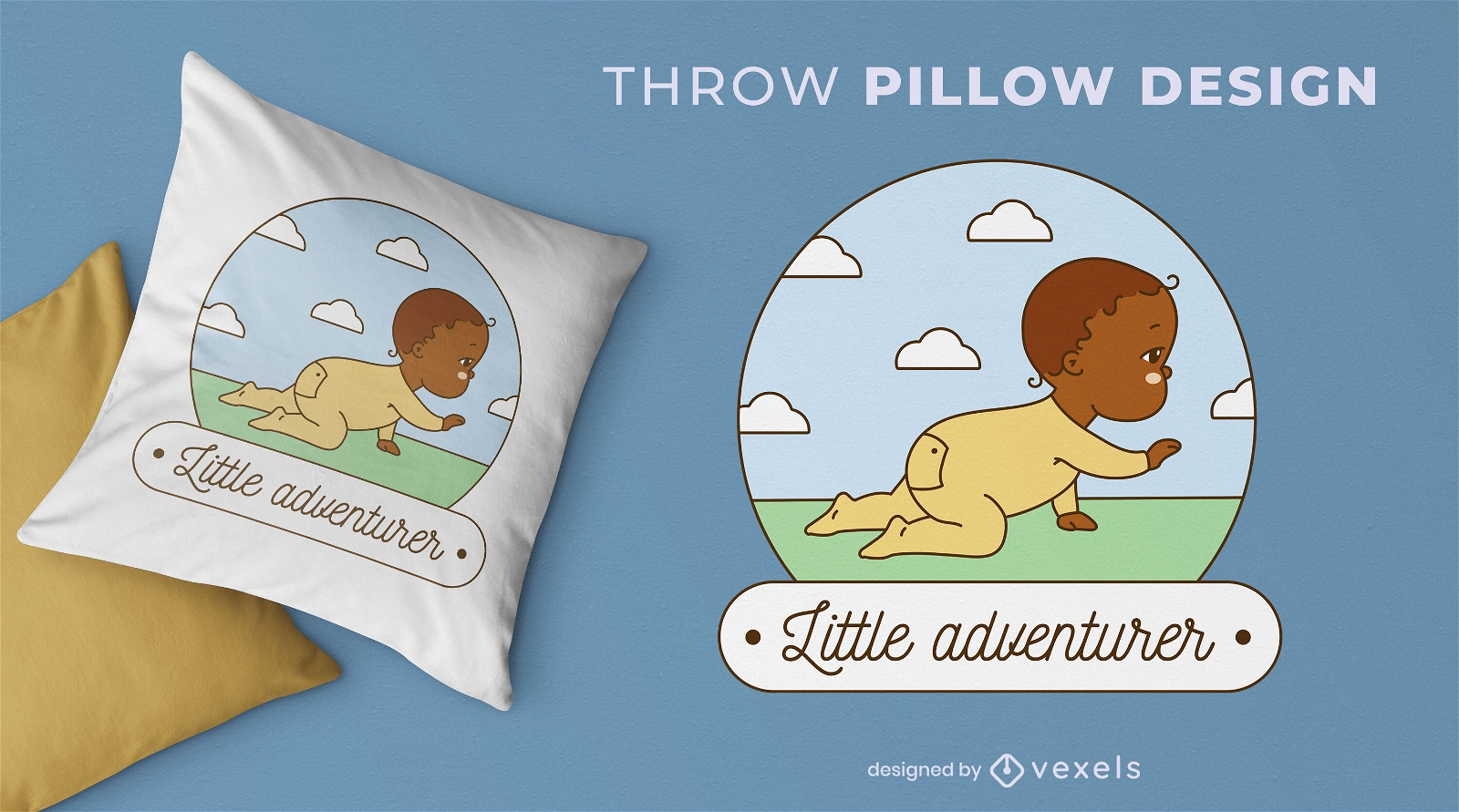 Black baby crawling throw pillow design