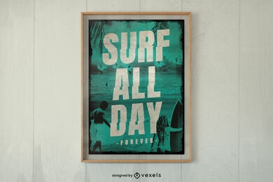 Modelo de cartaz de surf na praia