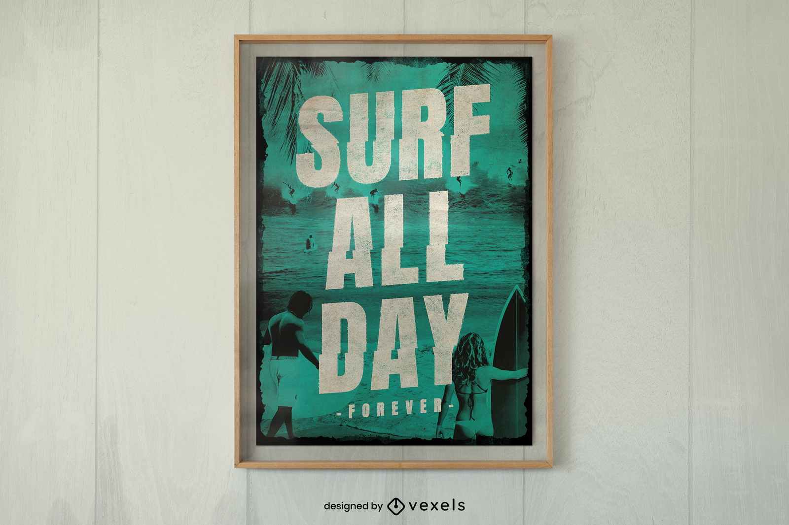 Plantilla de póster de surf en la playa