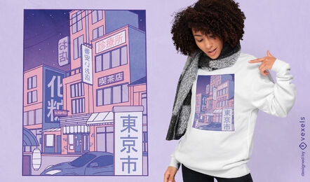Diseño de camiseta pastel de vaporwave de ciudad japonesa